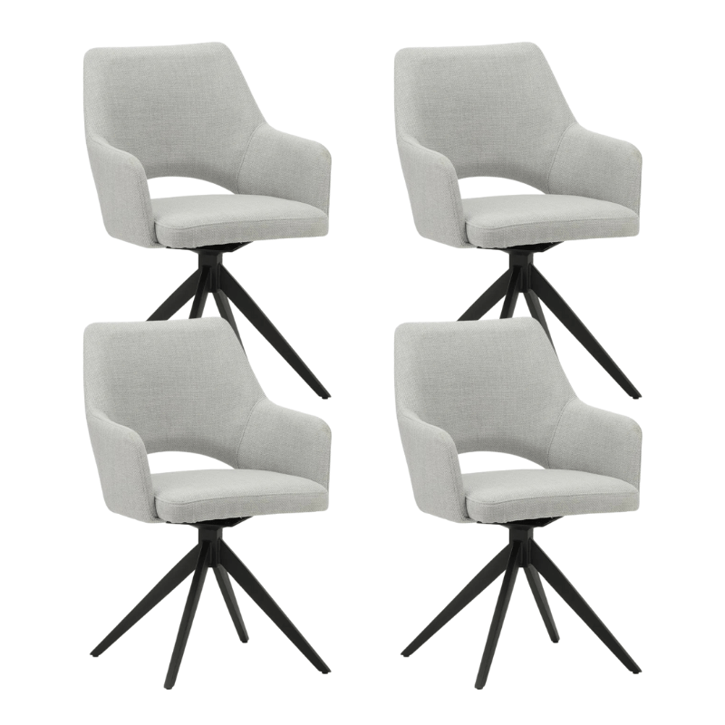 Juego de 4 Sillas de Comedor Giratorias Sid Gris Claro Tela - Con Reposabrazos