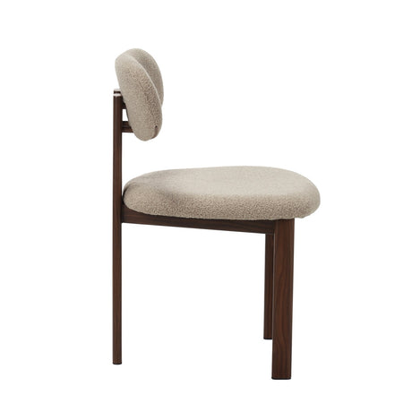 Silla de comedor Japandi Miyo Bouclé color arena - Estructura de aspecto nogal