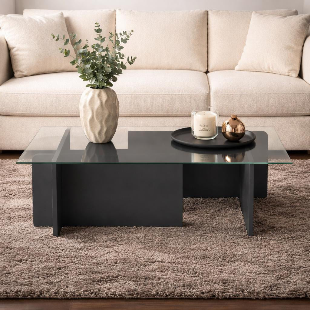 Salontafels - Salontafel Glas Antraciet Opal 105x65 cm - Dimehouse
