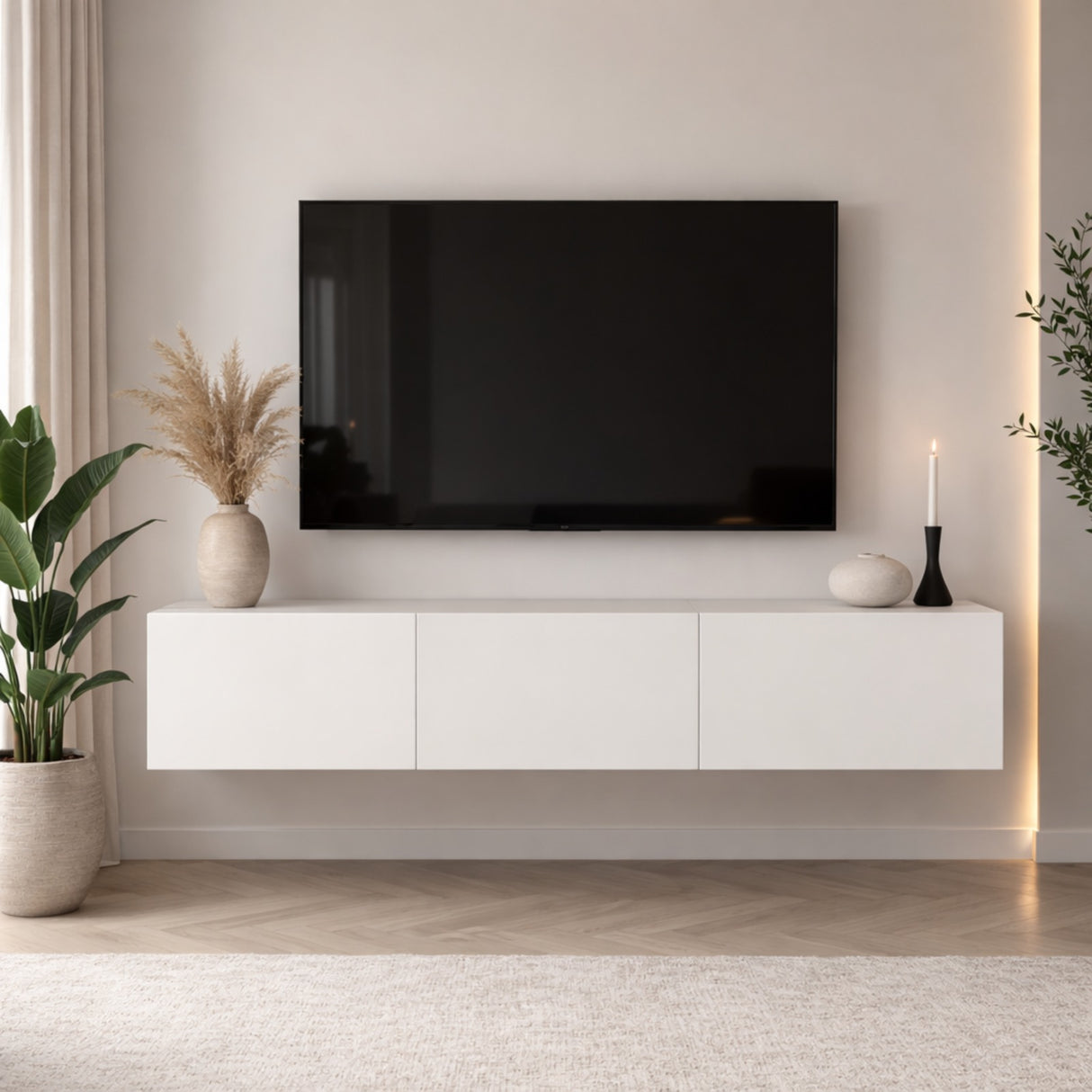 TV Meubels - Zwevend TV Meubel Wit Melamine - 150x30 cm - West - Dimehouse