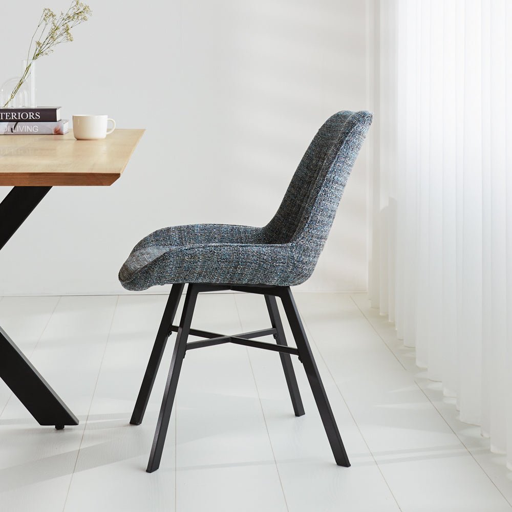 Silla de comedor Jada Chenilla Dimehouse Azul L x An x Al 79x57x53 Tela Foto atmosférica vista lateral