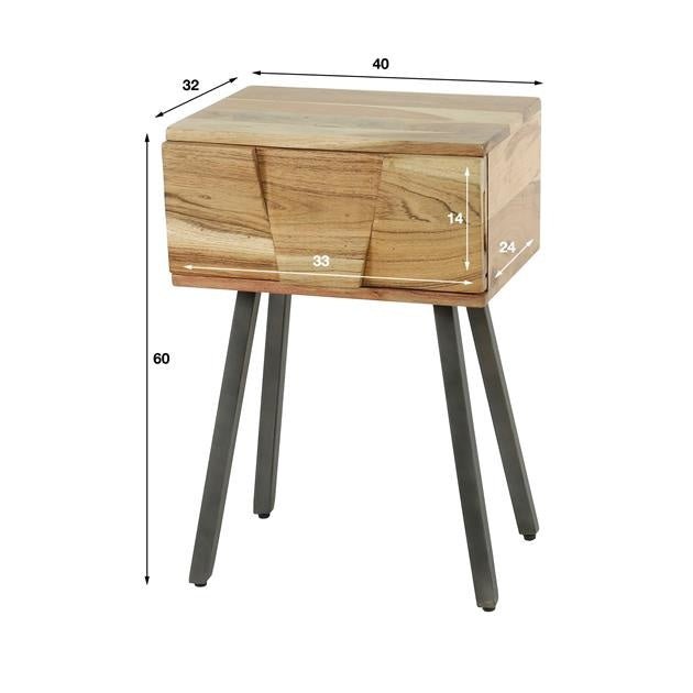 Mesita de noche Damon DH Interior Acacia L x An x Al 60x40x30 Madera de acacia Blanco indicación del tamaño de la foto
