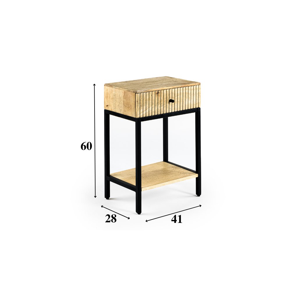 Mesita de noche Noah DH Interior Negro, Marrón Madera de mango Indicación de tamaño de foto en blanco