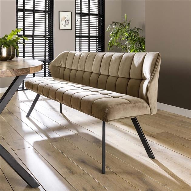 Sofá de comedor Romy DH Interior champán L x An x Al 190x60x48 Terciopelo Foto atmosférica vista frontal en diagonal