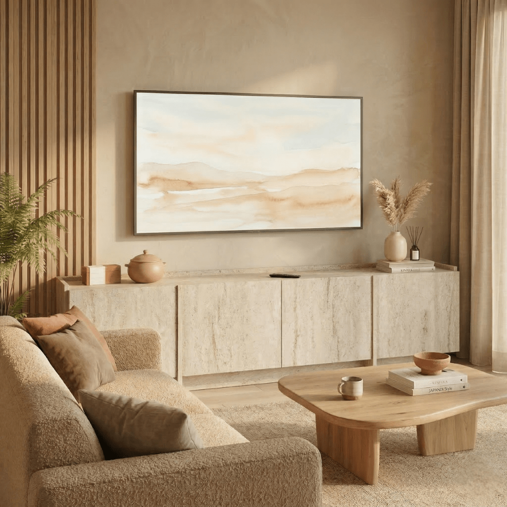 TV Meubels - Tv - meubel Japandi travertin melamine Lowen 180 cm - Dimehouse