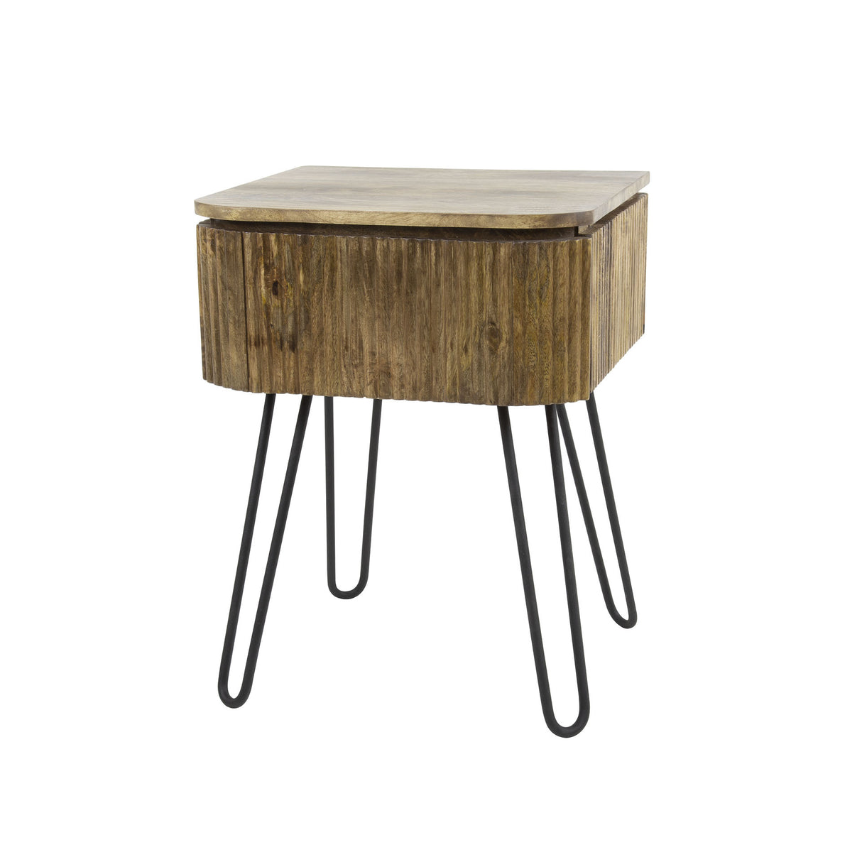 Mesita de noche Maria DH Interior Mango LxAnxAl 51x46x28 Madera de mango Vista frontal diagonal de foto blanca