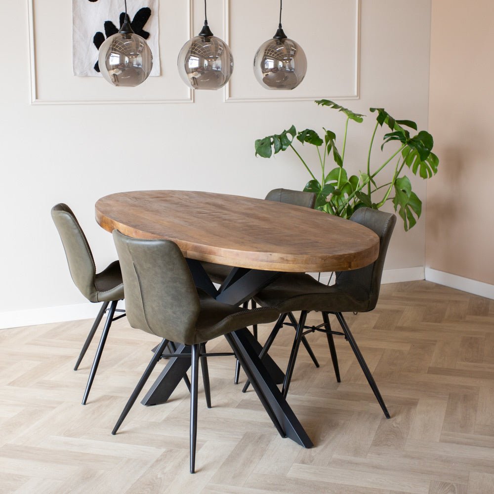 Mesa de comedor Lennon Dimehouse Marrón LxAnxAl 203x110x10 Madera de mango Vista frontal diagonal de la foto atmosférica.