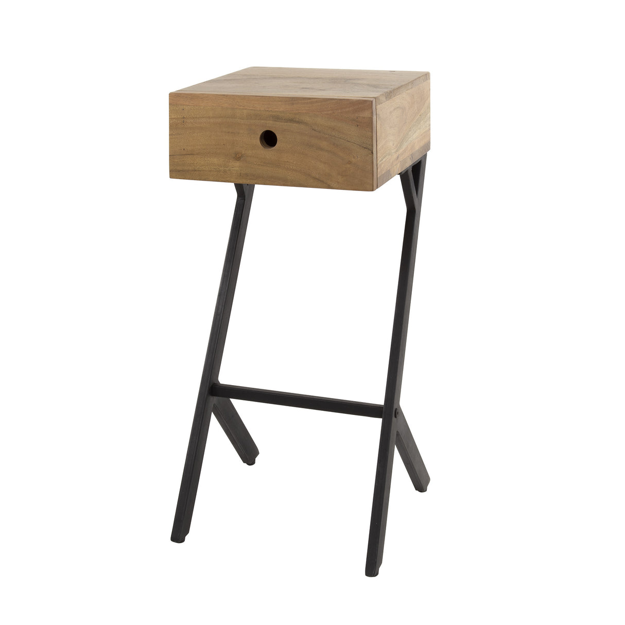 Mesita de noche Lennard DH Interior Acacia L x An x Al 55x35x20 Madera de acacia Blanco foto vista frontal diagonal