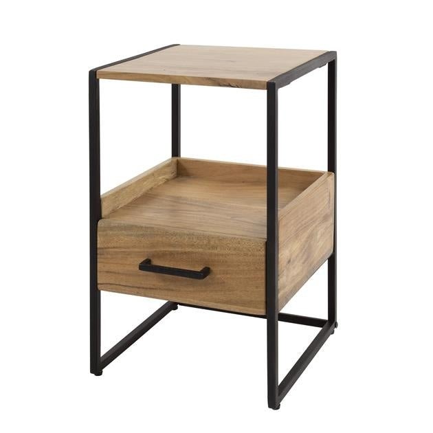 Mesita de noche Paul DH Interior Acacia L x An x Al 60x39x28 Madera de acacia Blanco foto vista frontal diagonal