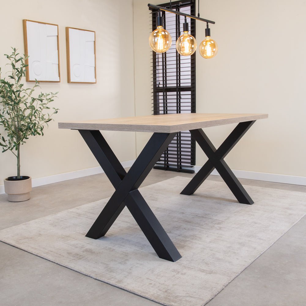 Tablero de mesa Lenzo Robson Roble Dimehouse Vista frontal diagonal marrón L x An x Al 192x103x7 melamina Foto atmosférica