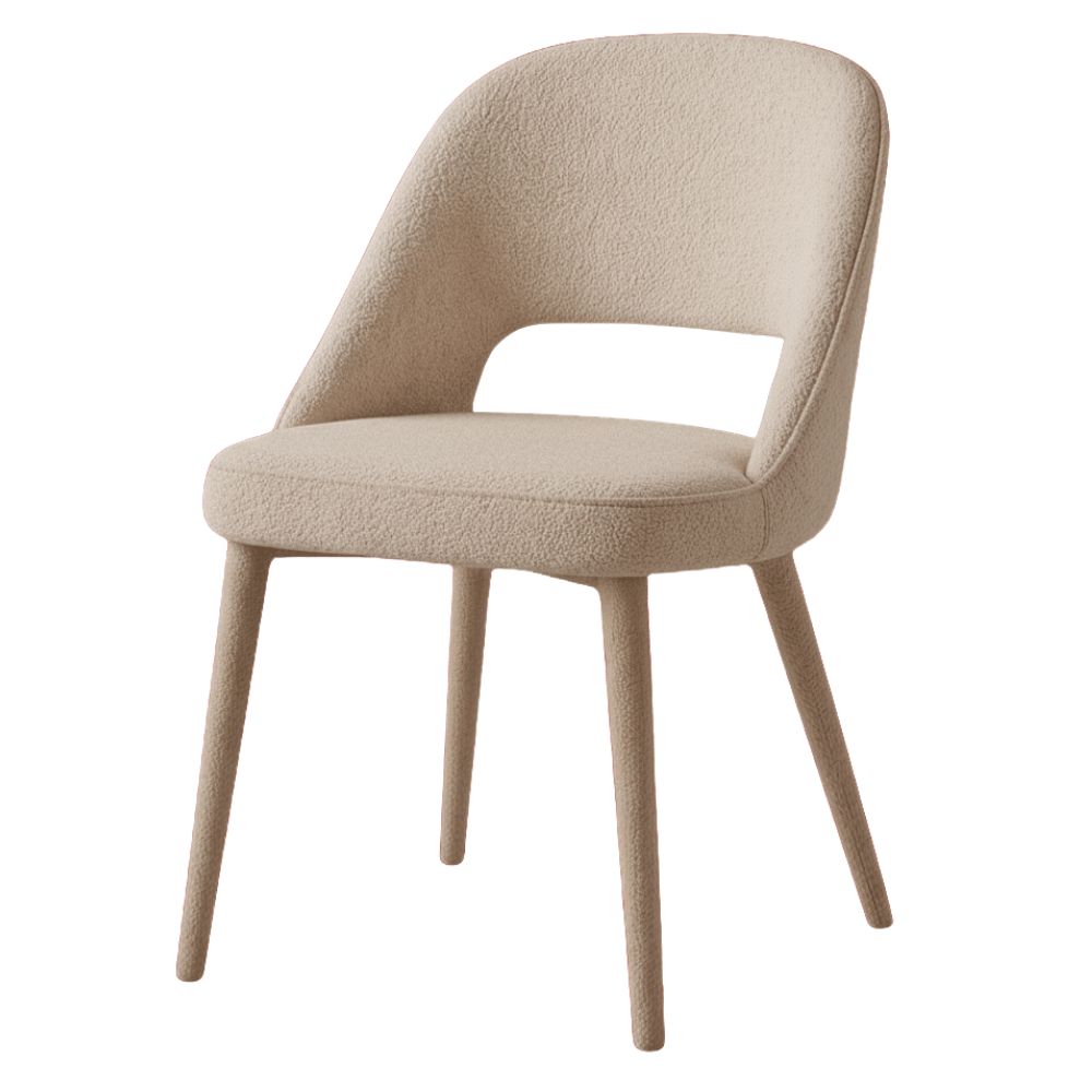 Silla de comedor bouclé color arena Nara - Japandi - totalmente tapizada