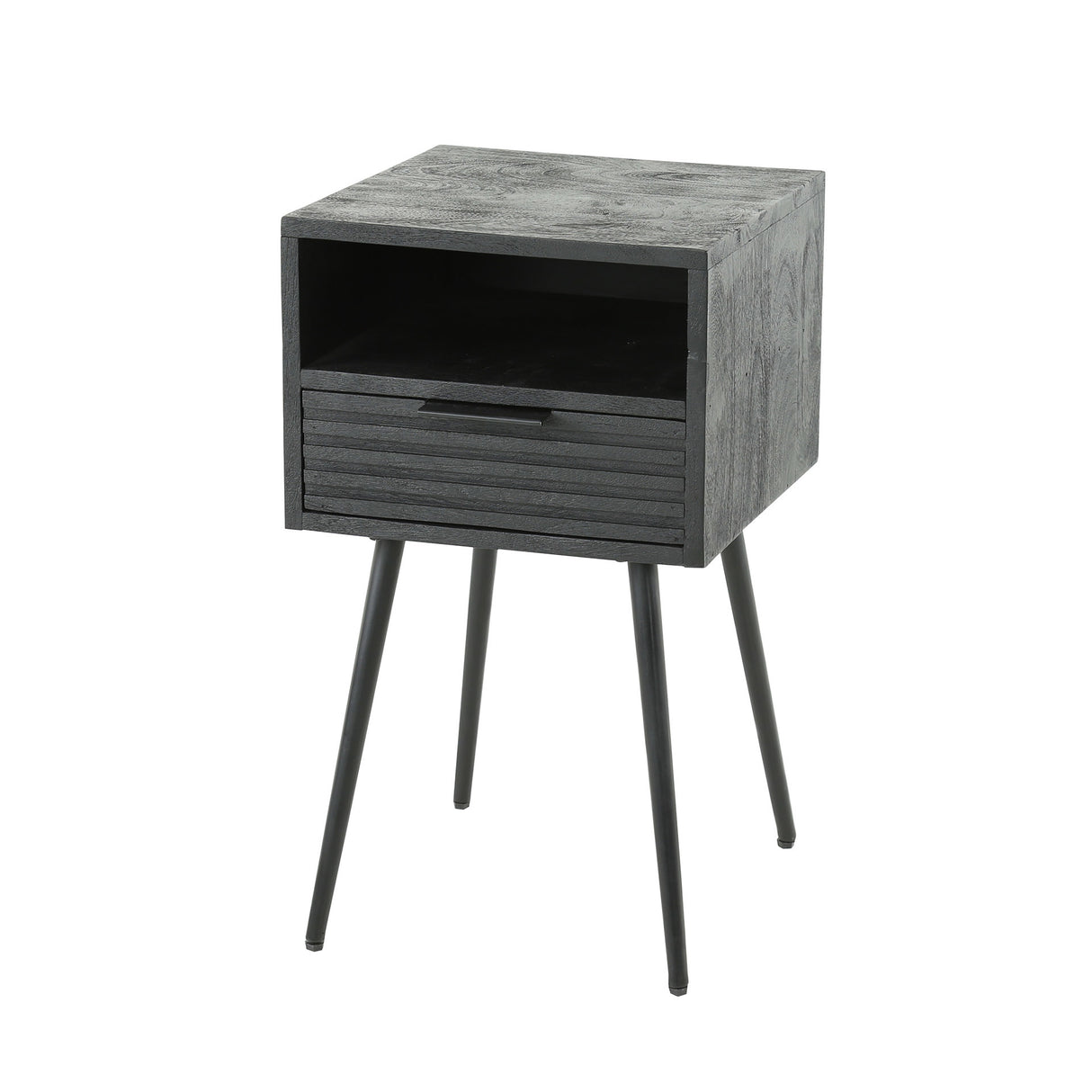 Mesita de noche Hazel DH Interior Mango L x An x Al 41x41x31 Madera de mango Vista frontal diagonal de foto blanca