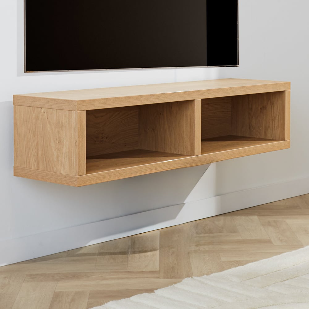 Mueble TV Bernie Roble Rústico Dimehouse Vista frontal diagonal roble L x An x Al 126x36x31 Melamina Foto atmosférica