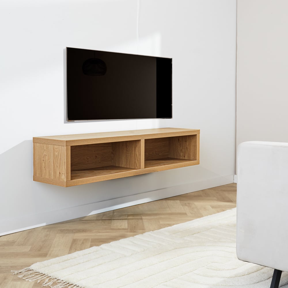 Mueble TV Bernie Roble Rústico Dimehouse Vista frontal diagonal roble L x An x Al 146x36x31 Melamina Foto atmosférica