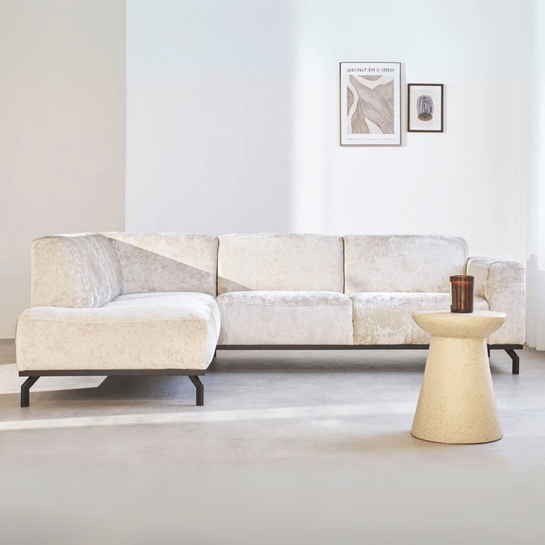 Banken - Hoekbank met hoge poten beige velvet Chloe - links - Dimehouse