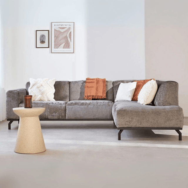 Banken - Hoekbank met hoge poten taupe velvet Chloe - rechts - Dimehouse