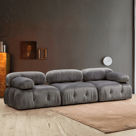 Sofá modular 3 plazas burbuja terciopelo gris