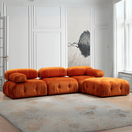 Sofá rinconera modular XXL Bubble con taburete - terciopelo naranja 