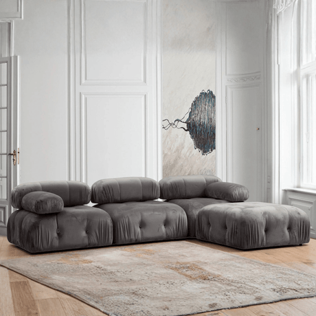 Sofá modular XXL de esquina Bubble con otomana - terciopelo gris 