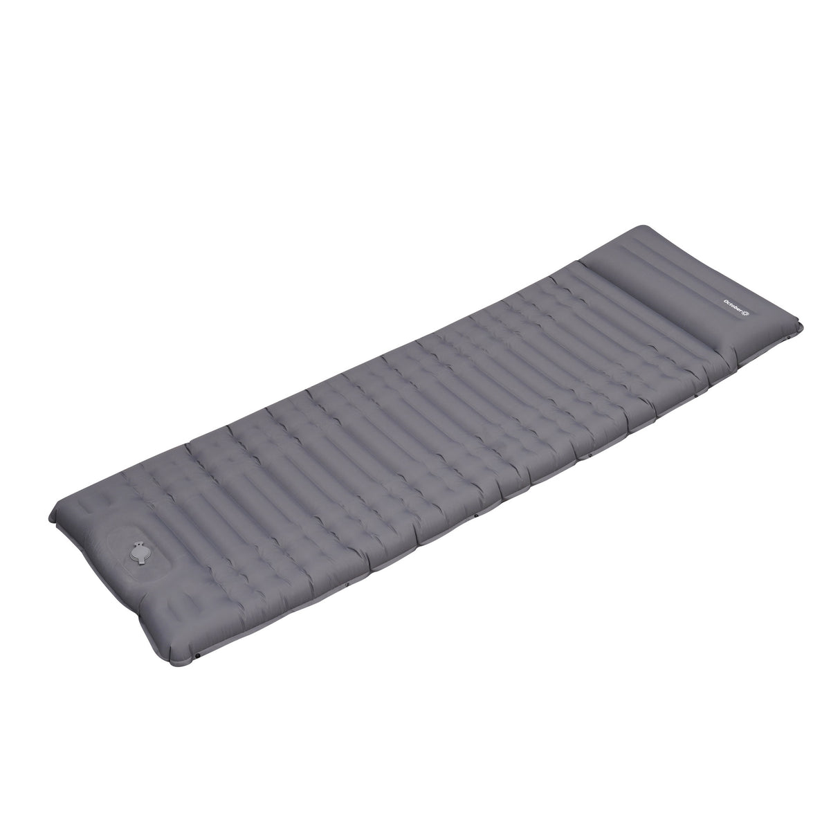 Colchón inflable 1 persona con sistema de inflado incorporado 205x67x10 cm Dimehouse Vista frontal diagonal gris L x An x Al 23x15x15 Nylon Blanco foto