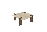 Mesa de centro Afrolli aspecto travertino nogal 90x90 Aspecto travertino y nogal Compuesto de madera revestido de melamina