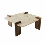 Mesa de centro Afrolli aspecto travertino nogal 90x90 Aspecto travertino y nogal Compuesto de madera revestido de melamina