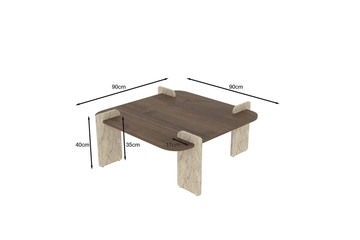 Mesa de centro Afrolli nogal travertino 90 x 90 cm Nogal, travertino Madera revestida de melamina