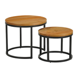 Set van 2 ronde salontafels naturel mangohout - industrieel - Rosy