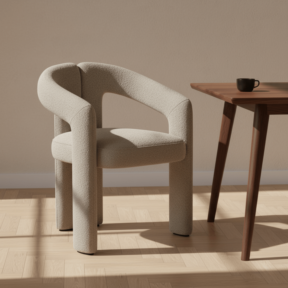 Diseño Silla de Comedor Color Arena Bouclé Marrón - Tejido Completo 