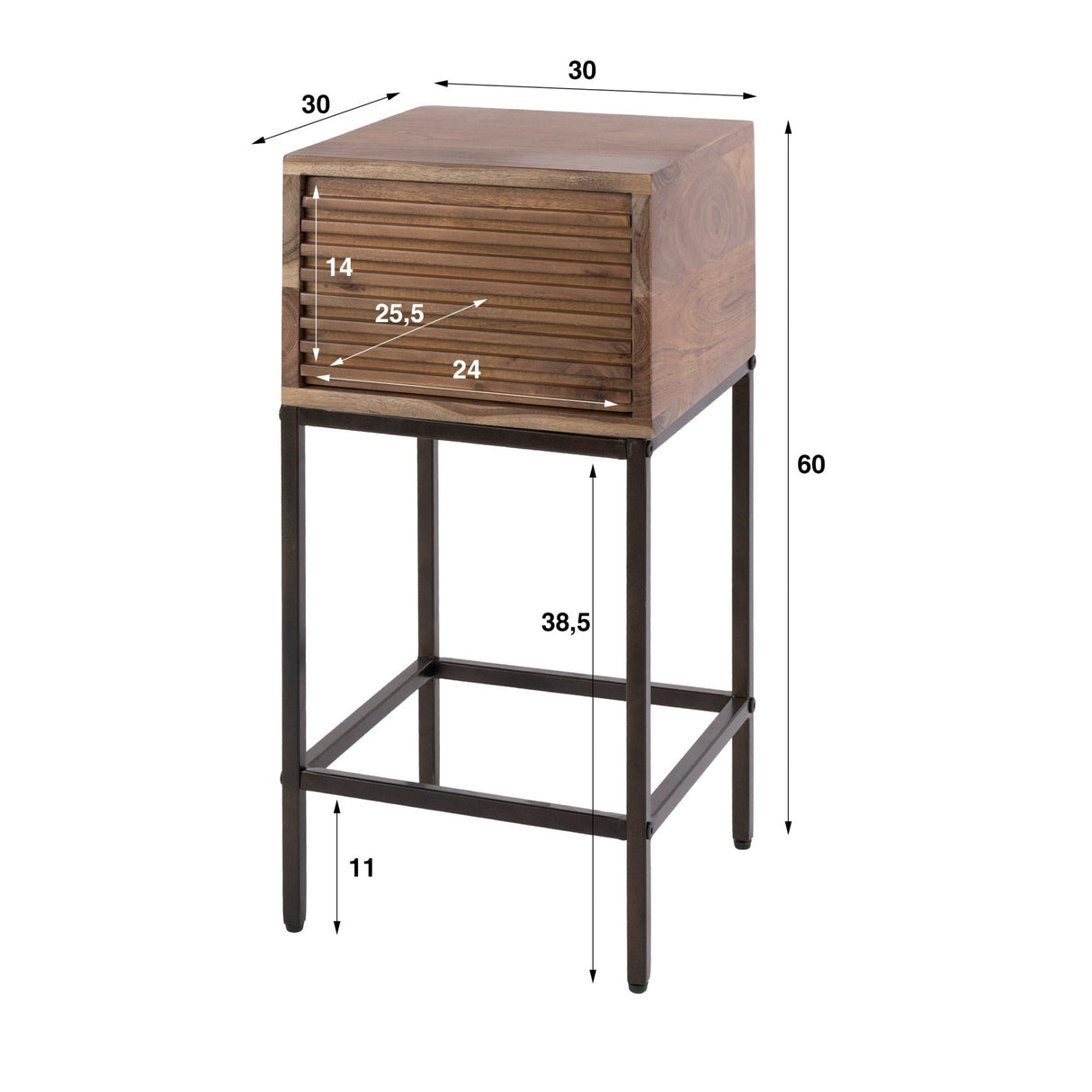 Mesita de noche con 1 cajón madera de acacia marrón Lani