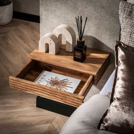 Mesitas de noche Arlo Juego de 2 – Madera de acacia maciza con cajón 