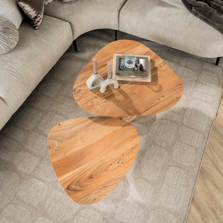 Juego de 2 mesas de salón Mosi de madera de acacia orgánica natural 