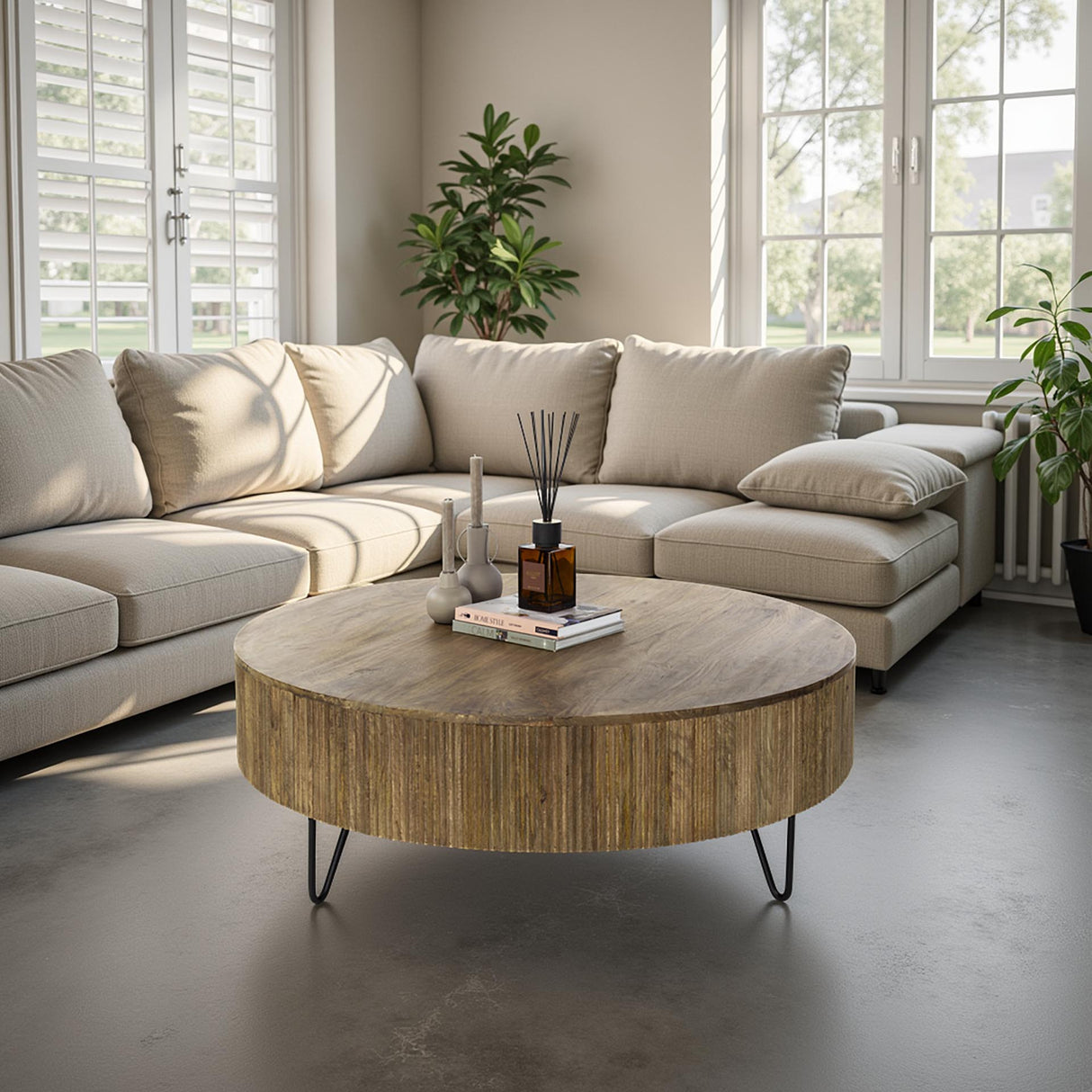 Mesa de centro redonda Madera de mango de 120 cm - Color arena 