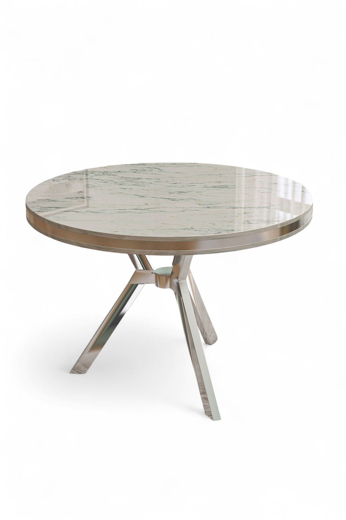 Mesa de comedor Mos aspecto mármol ovalada 90 cm Aspecto mármol blanco con panel cromado 100% lacado