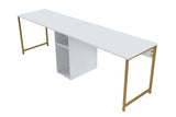 Bureaus - Studie bureau Melamine 240x60 cm Twin Study Desk wit en goud White Gold - Dimehouse