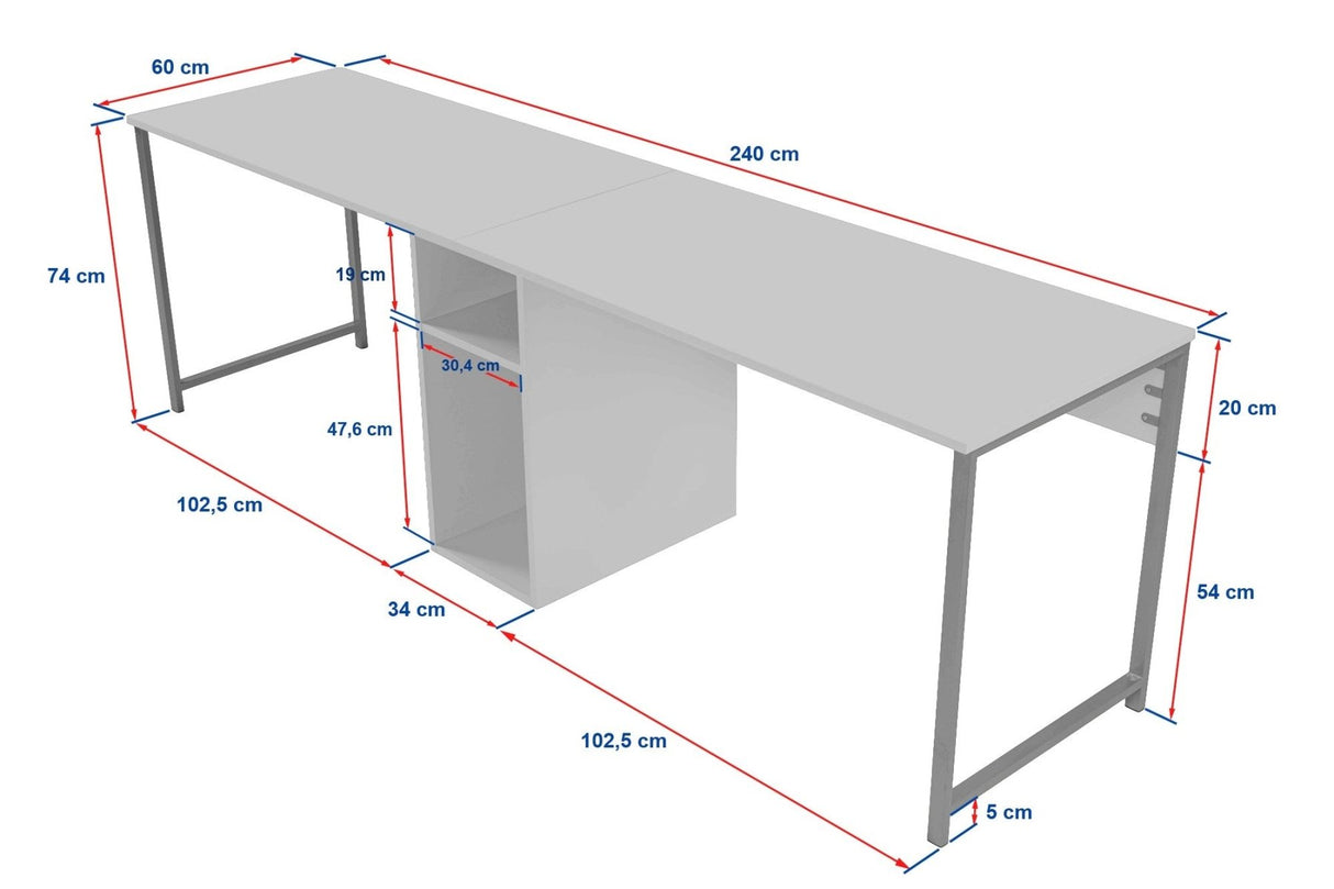 Bureaus - Twin Study Desk Studie Bureau Freesia Marble Black 240x60 cm Melamine - Dimehouse