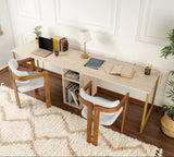 Bureaus - Studiebureau Twin Travertin Goud 240x60 cm Melamine - Dimehouse