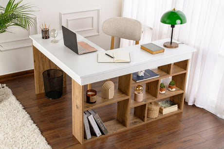 Vesper Escritorio estudio 130x120 cm madera pino blanco Melamina Pino Atlántico Blanco