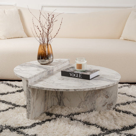 Salontafels - Ronde Salontafel Marmer Getrapt Melamine 90 cm Orin - Dimehouse