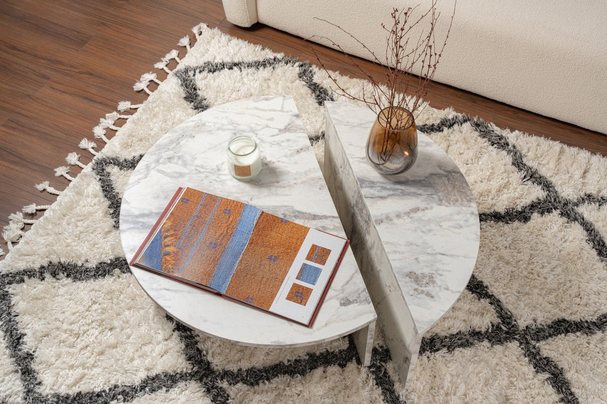 Salontafels - Ronde Salontafel Marmer Getrapt Melamine 90 cm Orin - Dimehouse