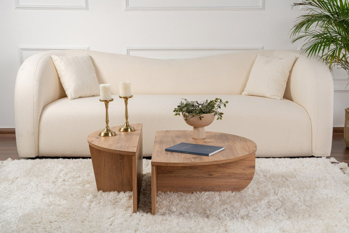 Mesa de centro redonda de madera de pino atlántico escalonada melamina 90 cm Orin 
