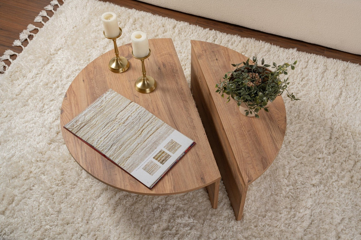 Mesa de centro redonda de madera de pino atlántico escalonada melamina 90 cm Orin 