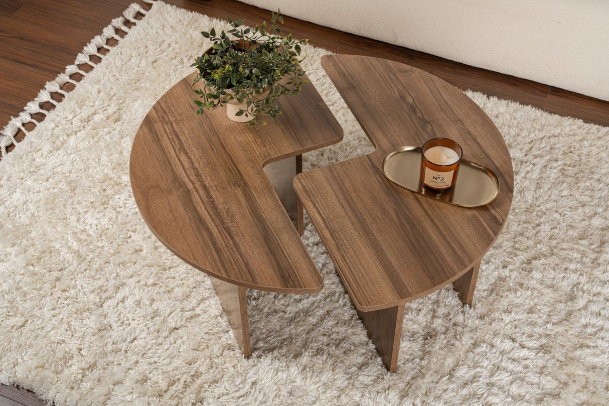 Salontafels - Ronde Salontafel Moari Walnoot Melamine 90 cm - Dimehouse