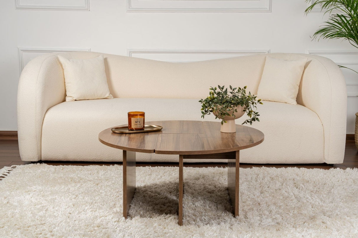Salontafels - Ronde Salontafel Moari Walnoot Melamine 90 cm - Dimehouse