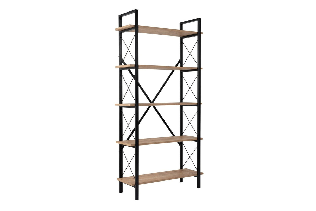 Boekenkasten - Industriële boekenkast eiken melamine Ely - zwart frame - 180x90 cm - Dimehouse