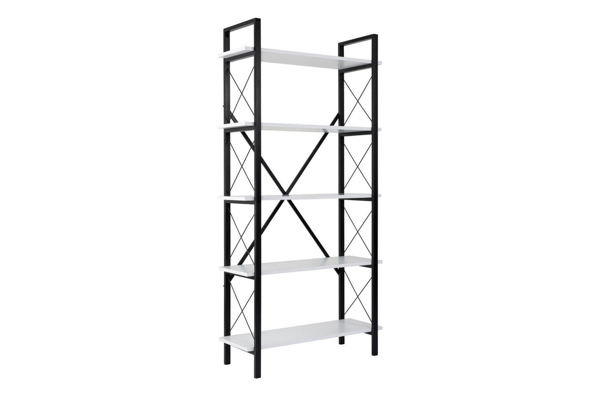 Boekenkasten - Industriële boekenkast wit melamine Ely - Zwart Frame - 180x90 cm - Dimehouse