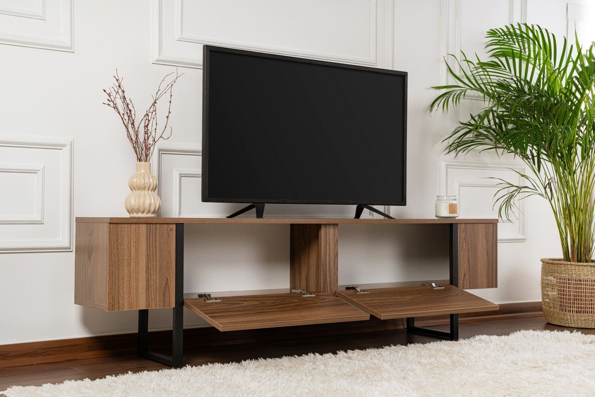 TV Meubels - TV Meubel Serenity Walnoot Zwart 180x29.5x50 cm Walnut Black Melamine - Dimehouse
