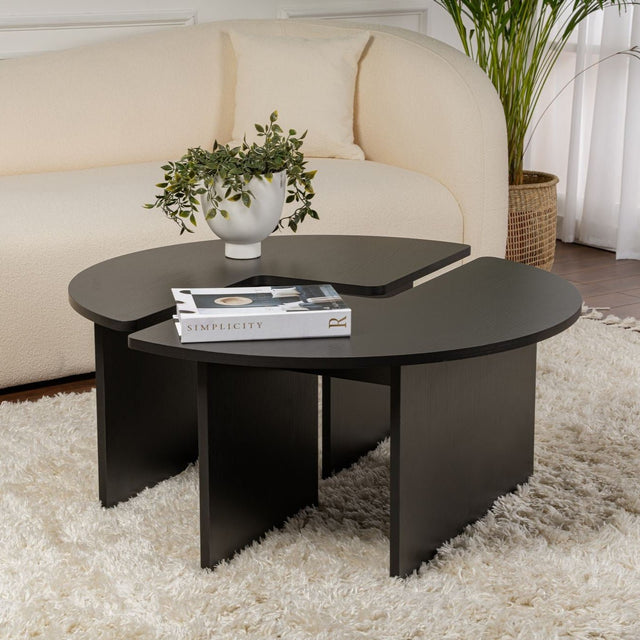 Salontafels - Ronde Salontafel Moari Zwart Melamine 90 cm - Dimehouse