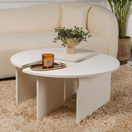 Salontafels - Ronde Salontafel Moari Houtlook Wit Melamine 90 cm - Dimehouse
