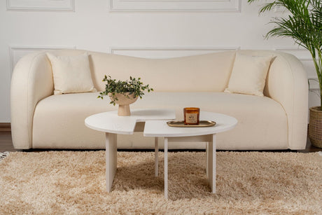 Salontafels - Ronde Salontafel Moari Houtlook Wit Melamine 90 cm - Dimehouse